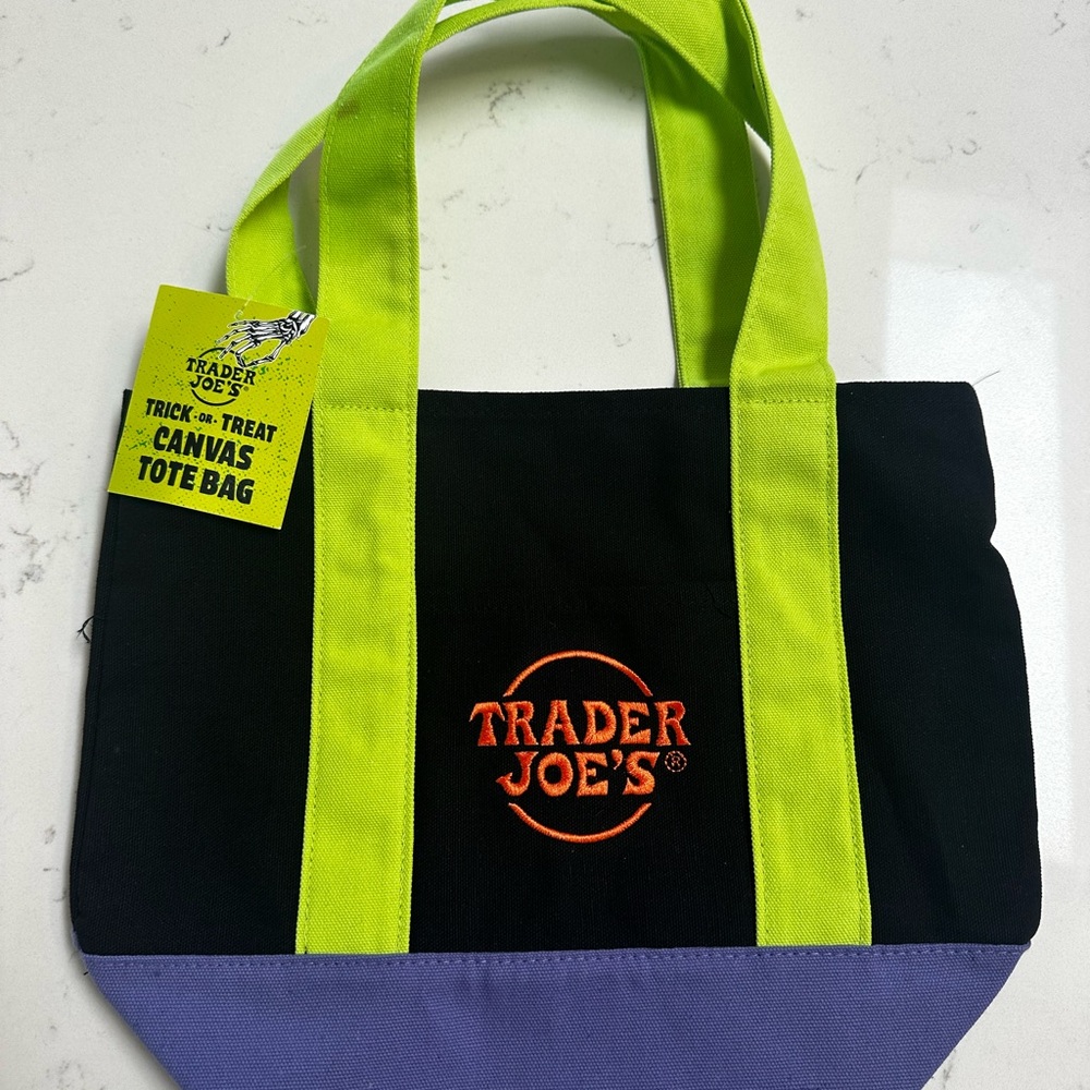 Trader Joe's Mini Canvas Tote Bag - Black, Lime, and Purple